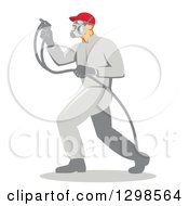 Retro Male Painter Using A Spray Gun In Profile