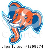 Poster, Art Print Of Retro Woodcut Angry Elephant Head In Blue White And Orange