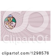 Clipart Of A Retro Woodcut Male Hispanic Painter Holding A Brush And Purple Rays Background Or Business Card Design Royalty Free Illustration