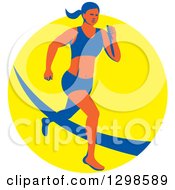 Clipart Of A Retro Female Marathon Runner Over A Yellow Circle Royalty Free Vector Illustration