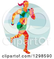 Poster, Art Print Of Low Poly Female Marathon Runner Over A Circle