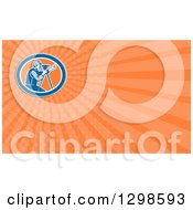 Clipart Of A Retro Male Surveyor And Orange Rays Background Or Business Card Design Royalty Free Illustration