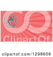 Clipart Of A Retro Man Bowling And Red Rays Background Or Business Card Design Royalty Free Illustration