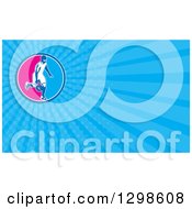 Clipart Of A Basketball Player Dribbling And Blue Rays Background Or Business Card Design Royalty Free Illustration
