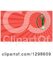 Clipart Of A Retro Silhouetted Green Basketball Player Jumping And Shooting And Red Rays Background Or Business Card Design Royalty Free Illustration
