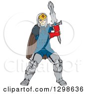 Clipart Of A Cartoon Super Hero Knight With A Sword Royalty Free Vector Illustration by patrimonio