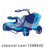 Poster, Art Print Of Retro Blue Ride On Lawn Mower