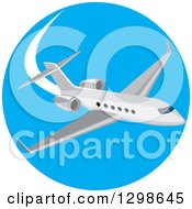 Poster, Art Print Of Flying White Airplane Inside A Blue Circle