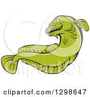 Clipart Of A Cartoon Green Angry Burbot Fish Royalty Free Vector Illustration