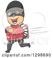 Cartoon White Male Robber Running With A Stolen Credit Card