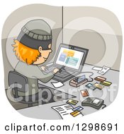 Poster, Art Print Of Thief Using A Device And Laptop To Commit Credit Card Fraud
