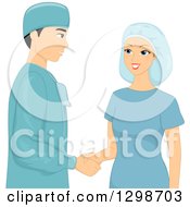 Male Plastic Surgeon And Patient In Scrubs Shaking Hands