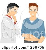 Clipart Of A White Male Patient Showing His Belly Fat To His Plastic Surgeon Doctor Royalty Free Vector Illustration by BNP Design Studio