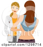 Clipart Of A White Female Doctor Giving A Woman A Breast Exam Prior To Implants Royalty Free Vector Illustration
