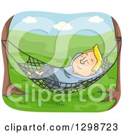 Poster, Art Print Of Cartoon Blond White Man Relaxing In A Hammock In A Meadow