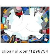 Poster, Art Print Of View Looking Up Of A Circle Of Buildings With Jumbotrons Against A Day Sky