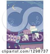 Clipart Of A Crescent Moon And Stars Over Purple Houses And Buildings Royalty Free Vector Illustration by BNP Design Studio