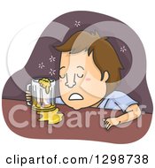 Poster, Art Print Of Cartoon Brunette White Man Drunk Sleeping At A Bar