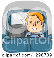 Cartoon Red Haired White Man Drunk Driving