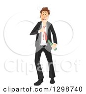 Poster, Art Print Of Drunk Brunette White Businessman Walking With A Bottle