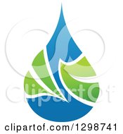 Poster, Art Print Of Blue Water Drop And Green Leaf Ecology Design 5