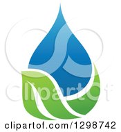 Poster, Art Print Of Blue Water Drop And Green Leaf Ecology Design 6