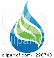 Poster, Art Print Of Blue Water Drop And Green Leaf Ecology Design 7