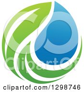 Clipart Of A Blue Water Drop And Green Leaf Ecology Design Royalty Free Vector Illustration