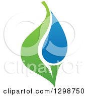 Poster, Art Print Of Blue Water Drop And Green Leaf Ecology Design 13