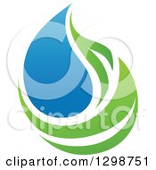 Poster, Art Print Of Blue Water Drop And Green Leaf Ecology Design 14