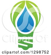 Poster, Art Print Of Blue Water Drop And Green Leaf Light Bulb Ecology Design