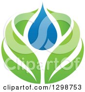 Poster, Art Print Of Blue Water Drop And Green Leaf Ecology Design 2