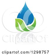Poster, Art Print Of Blue Water Drop And Green Leaf Ecology Design With A Reflection 6
