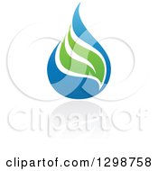 Clipart Of A Blue Water Drop And Green Leaf Ecology Design With A Reflection 7 Royalty Free Vector Illustration by elena