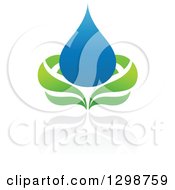 Poster, Art Print Of Blue Water Drop And Green Leaf Ecology Design With A Reflection 8