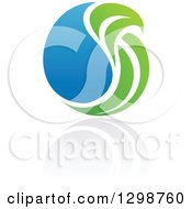 Clipart Of A Blue Water Drop And Green Leaf Ecology Design With A Reflection 9 Royalty Free Vector Illustration
