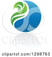 Clipart Of A Blue Water Drop And Green Leaf Ecology Design With A Reflection 12 Royalty Free Vector Illustration