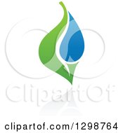 Poster, Art Print Of Blue Water Drop And Green Leaf Ecology Design With A Reflection 13