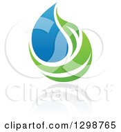 Poster, Art Print Of Blue Water Drop And Green Leaf Ecology Design With A Reflection 14