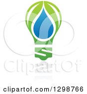 Poster, Art Print Of Blue Water Drop And Green Leaf Light Bulb Ecology Design With A Reflection