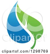 Poster, Art Print Of Blue Water Drop And Green Leaf Ecology Design 15