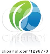 Clipart Of A Blue Water Drop And Green Leaf Ecology Design With A Reflection 3 Royalty Free Vector Illustration