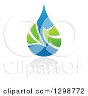 Poster, Art Print Of Blue Water Drop And Green Leaf Ecology Design With A Reflection 5