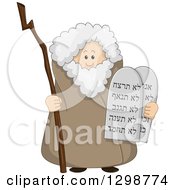 Poster, Art Print Of The Prophet Moses Standing With A Staff And The Ten Commandments