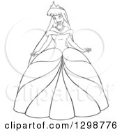 Poster, Art Print Of Lineart Black And White Beautiful Young Asian Princess In A Ball Gown Dress