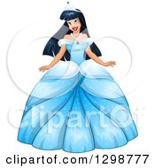 Clipart Of A Beautiful Young Asian Princess In A Blue Ball Gown Dress Royalty Free Vector Illustration