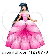 Clipart Of A Beautiful Young Asian Princess In A Pink Ball Gown Dress Royalty Free Vector Illustration by Liron Peer