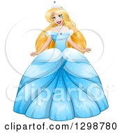 Poster, Art Print Of Blond White Princess In A Blue Ball Gown Dress