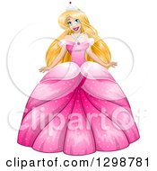 Poster, Art Print Of Blond White Princess In A Pink Ball Gown Dress