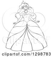 Clipart Of A Lineart Black And White Beautiful African Princess In A Ball Gown Royalty Free Vector Illustration by Liron Peer